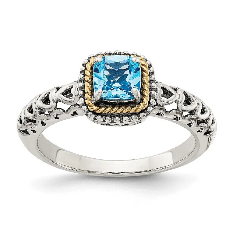 Women’s mixed metal rings-Curata 925 Sterling Silver Polished With 14k Blue Topaz Ring