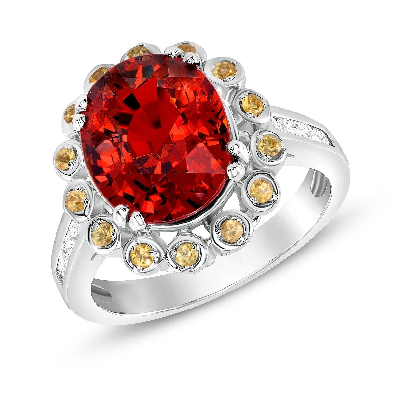 Women’s promise rings-5.19 ct Spessartite Garnet and Diamond Ring in 14k White Gold