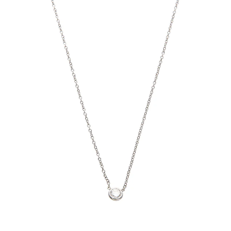 Women’s statement chain necklaces-0.96ct Diamond Solitaire Bezel 14K White Gold Necklace