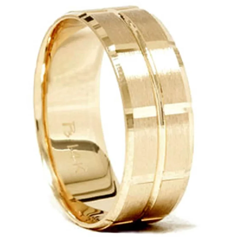 Women’s affordable platinum engagement rings-14K Yellow Gold Mens 8mm Swiss Cut Wedding Ring