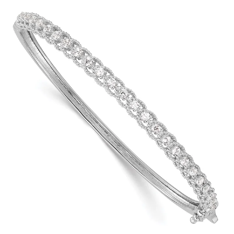 Women’s wedding bracelets-Sterling Silver Rhodium-plated CZ Hinged Bangle-WBC-QB1067