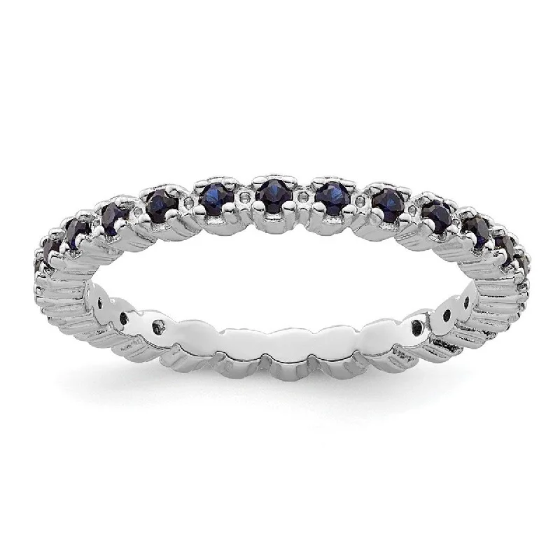 Women’s engagement rings for women-Curata 925 Sterling Silver Polished Prong set Patterned Stackable Expressions Created Sapphire Ring