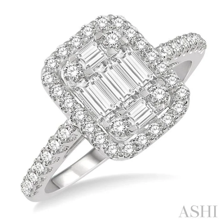 Women’s radiant cut engagement rings-1 Ctw Baguette & Round Cut Fusion Diamond Ring in 14K White Gold