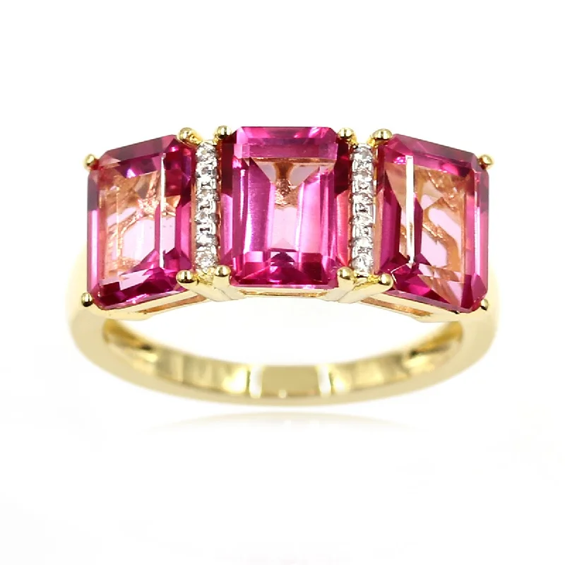 Women’s cushion-cut rings-18k Yellow Gold Over Sterling Silver Pink Topaz 3-Stone Ring