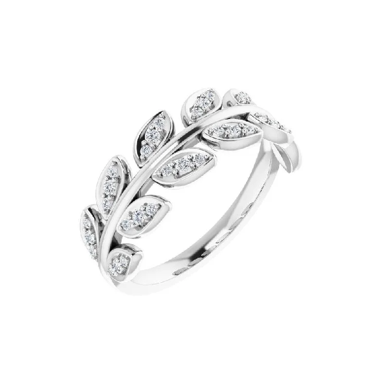 Women’s luxury wedding bands-14K White Gold 1/4 CTW Diamond Leaf Ring for Women