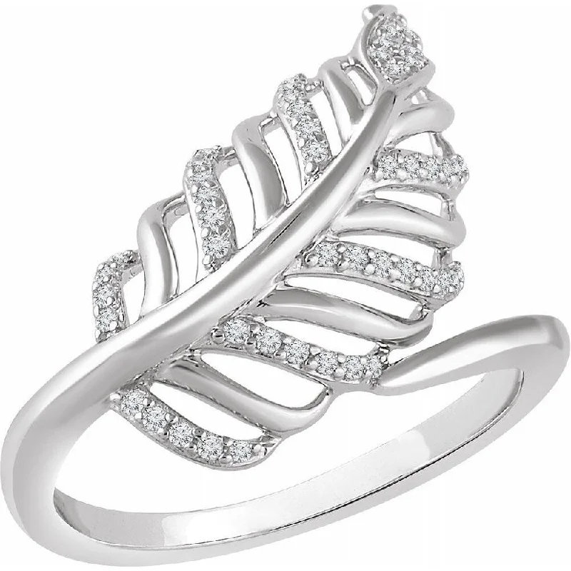 Women’s minimalist rings-14K White Gold 1/5 CTW Diamond Leaf Ring for Women