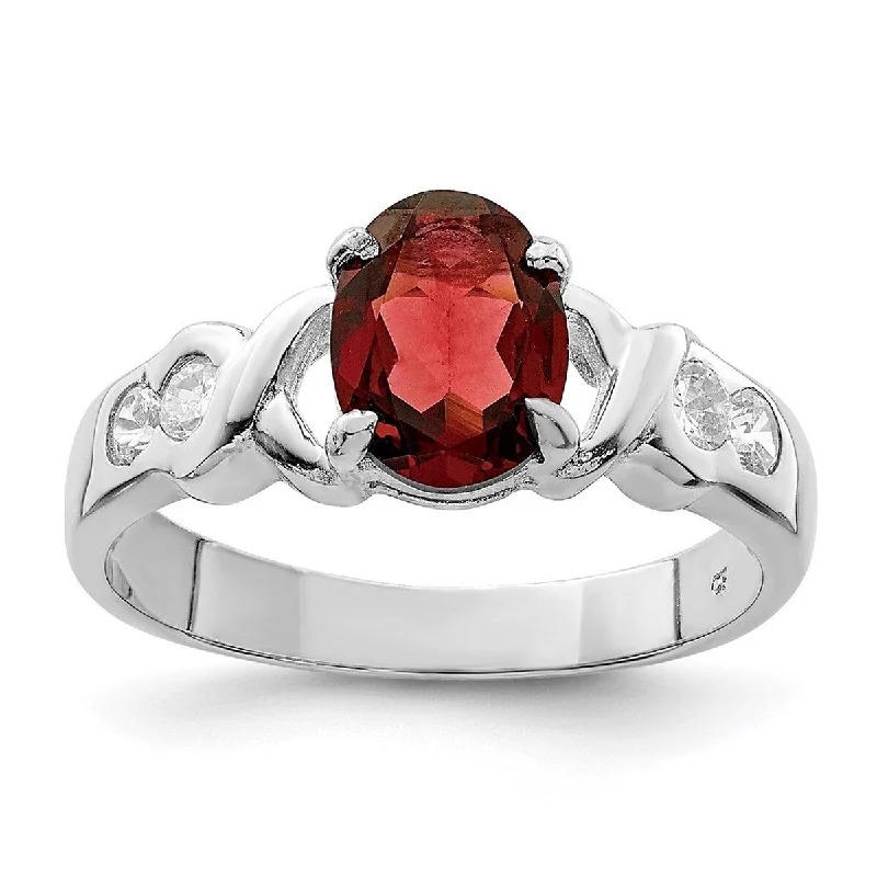 Women’s solitaire rings-Curata 925 Sterling Silver Oval Polished Open back Garnet Ring