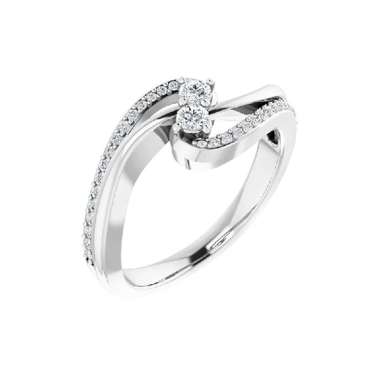 Women’s art deco rings-14K White Gold 1/4 CTW Diamond Two Stone Ring for Women