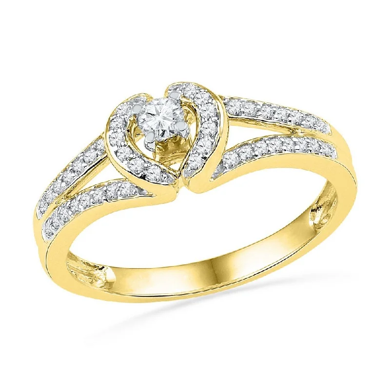 Women’s ruby rings-10k Yellow Gold Womens Round Diamond Heart Promise Ring (1/4 Cttw, G-H Color, I1-I2 Clarity)