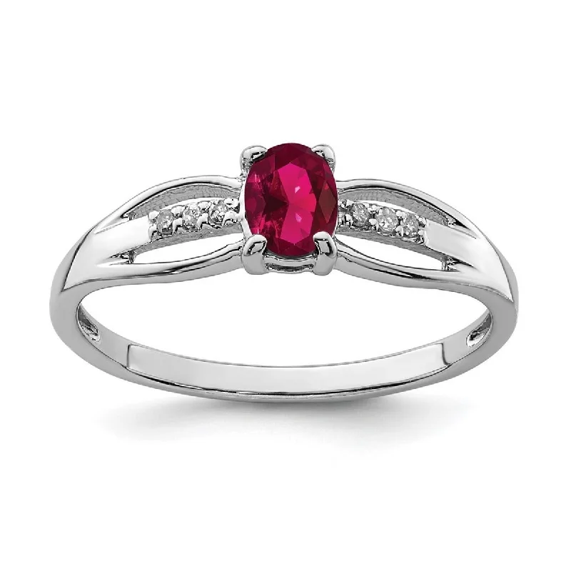 Women’s large statement rings-Curata 925 Sterling Silver Rhod Plated Diamond Created Ruby Ring