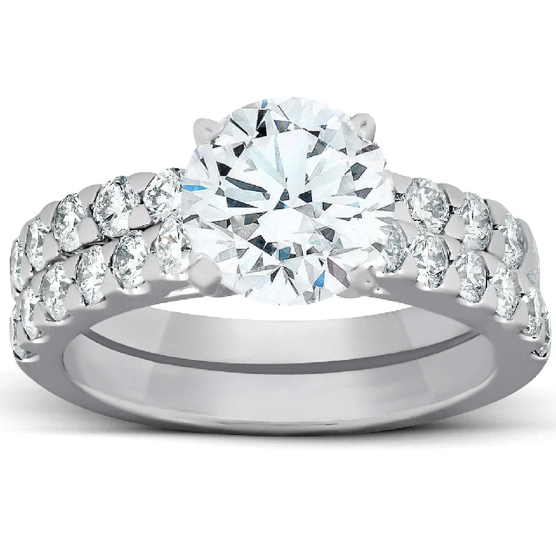 Women’s three-stone diamond engagement rings-2.27Ct Diamond Engagement Matching Wedding Ring Set White Gold Lab Grown