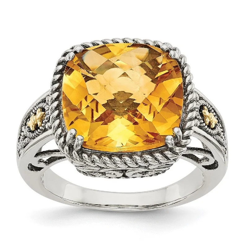 Women’s men’s wedding rings-Curata 925 Sterling Silver Polished With 14k Citrine Ring