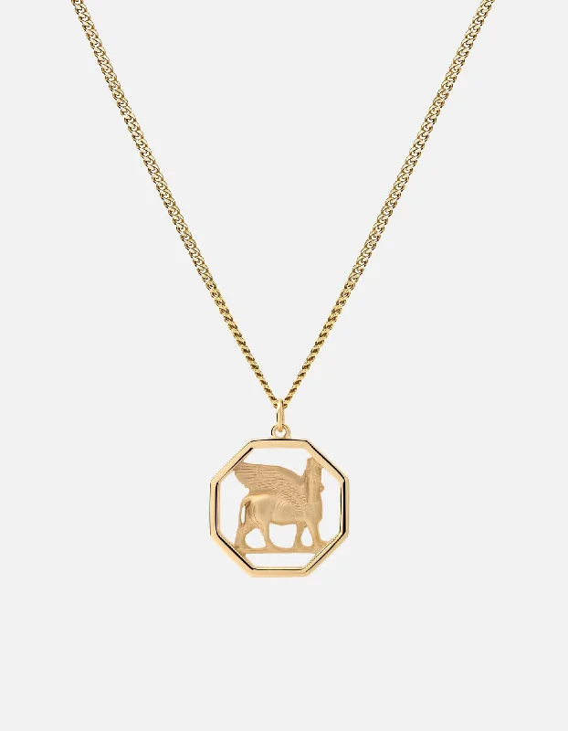 Women’s letter necklaces-Lamassu Necklace, Gold Vermeil