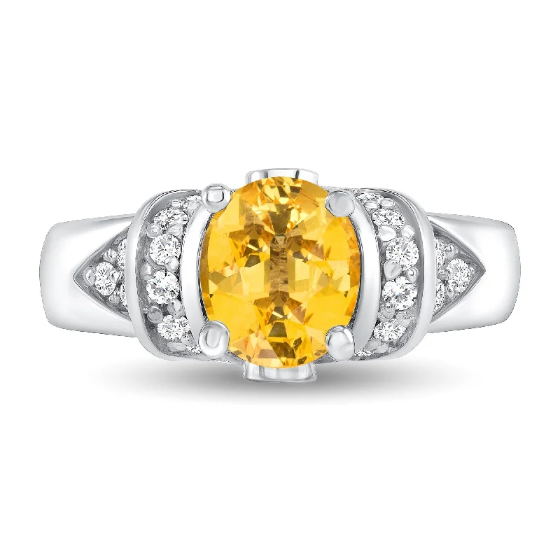 Women’s bridal rings-1.51 ct Yellow Sapphire and Diamond Ring in 14k White Gold