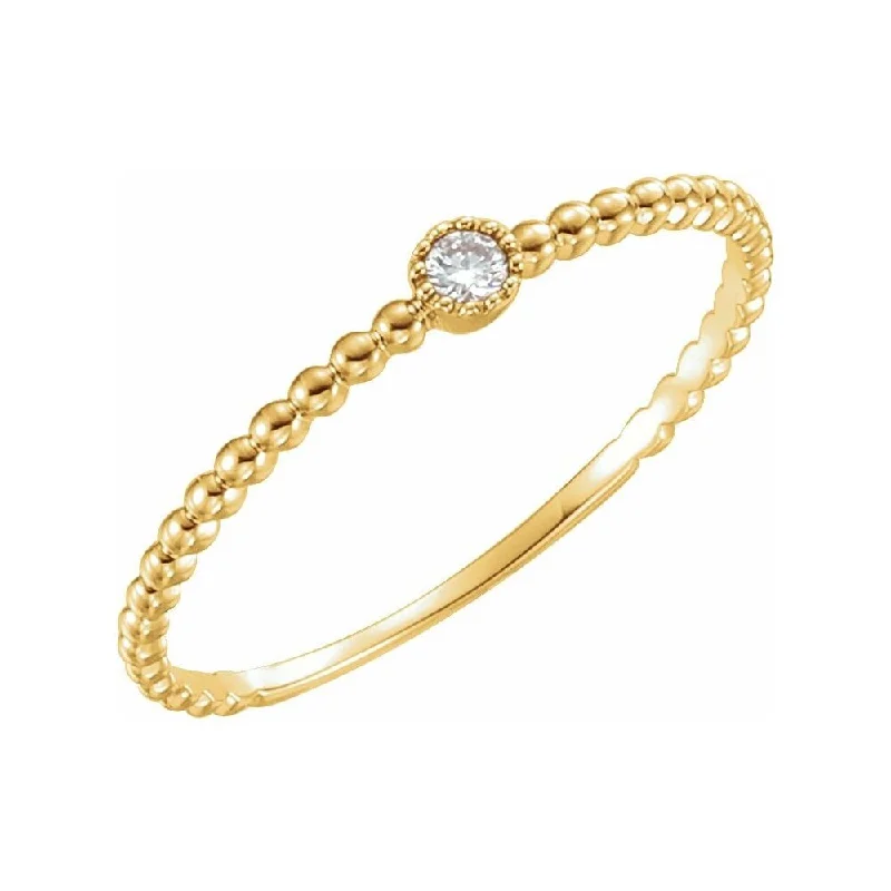 Women’s fashion rings-14K Yellow Gold .03 CTW Diamond Beaded Bezel-Set Ring for Women