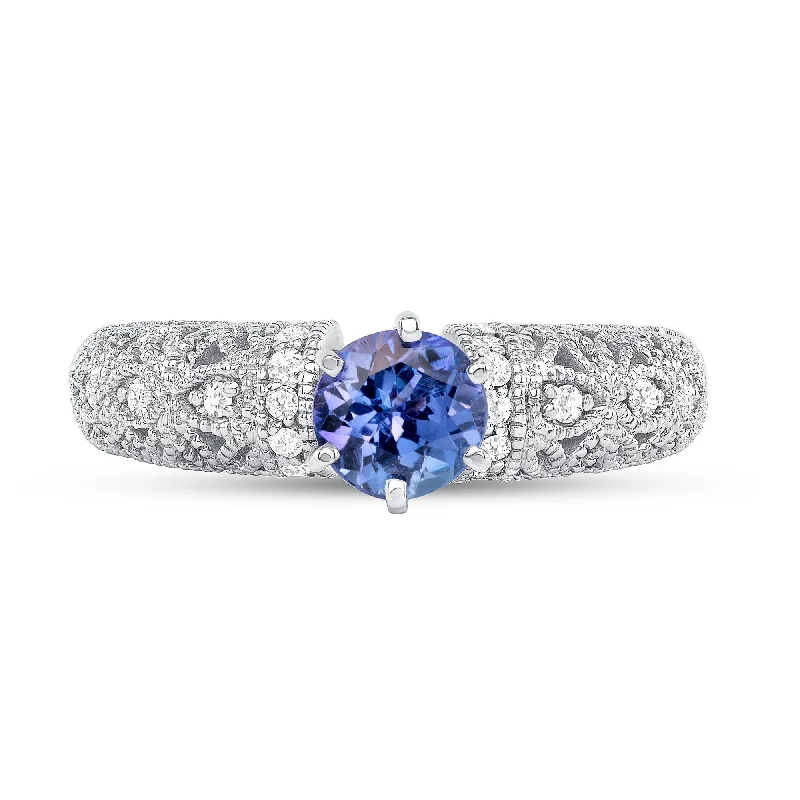 Women’s designer diamond rings-0.82 ct Tanzanite and Diamond Ring in 14k White Gold