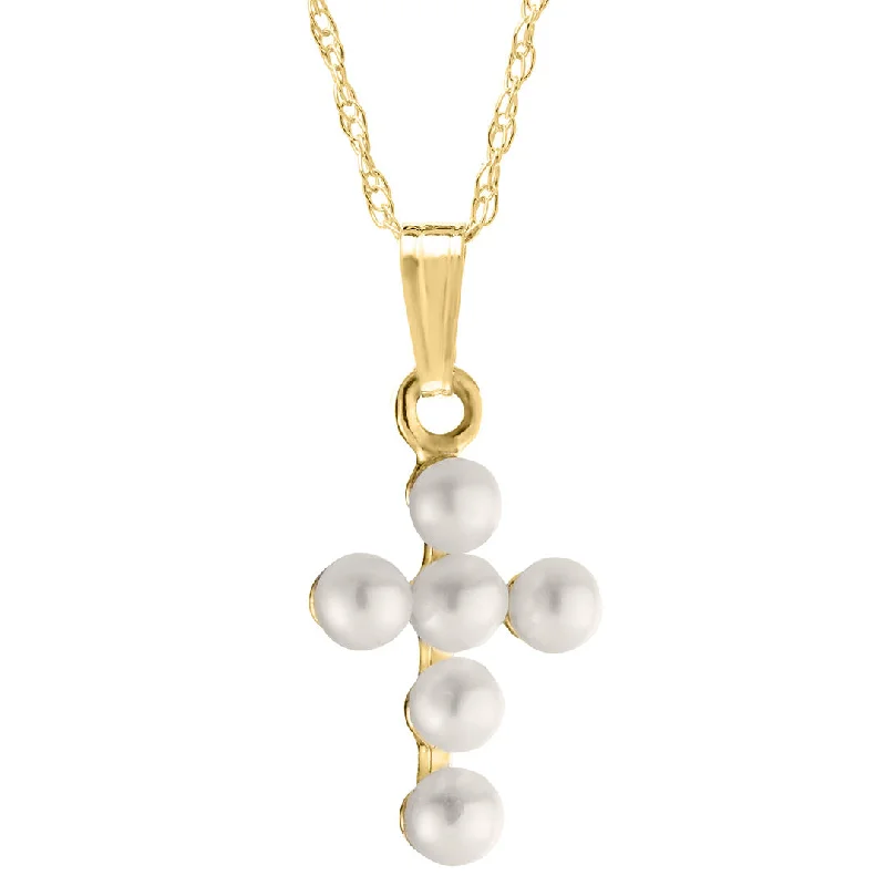 Women’s lucky charm necklaces-Child 14K Yellow Gold Pearl Cross Pendant Necklace