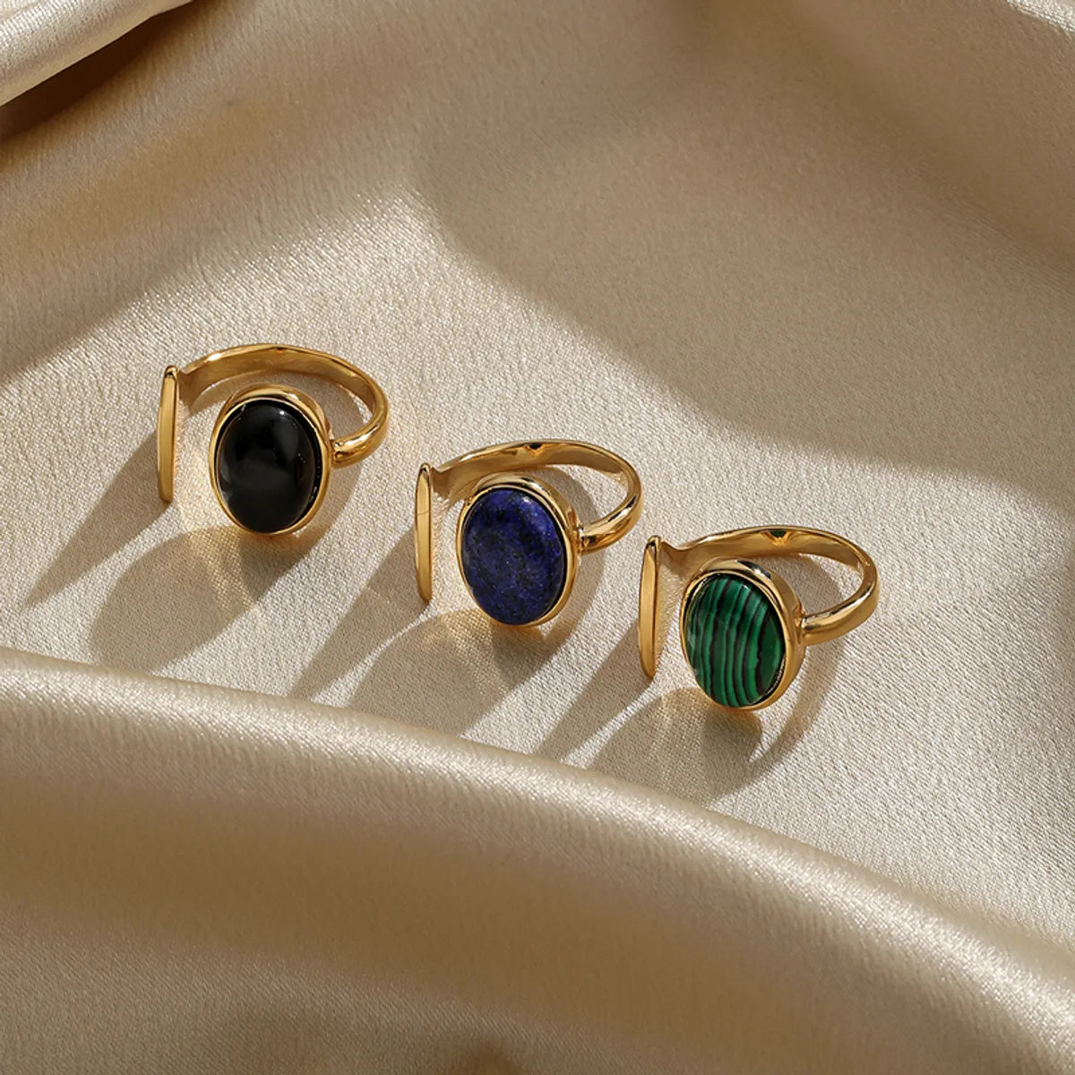 Women’s large gemstone rings-Retro Simple Style Oval Copper Plating Inlay Agate 18k Gold Plated Open Rings