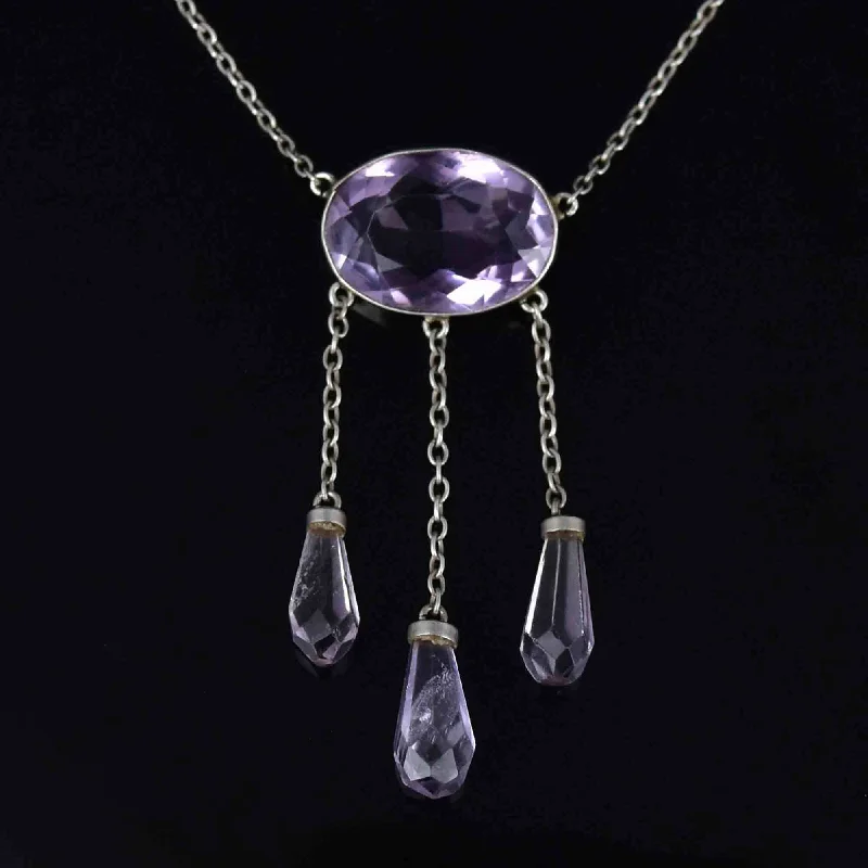 Women’s silver pendant necklaces-Art Deco Sterling Silver Amethyst Negligee Necklace