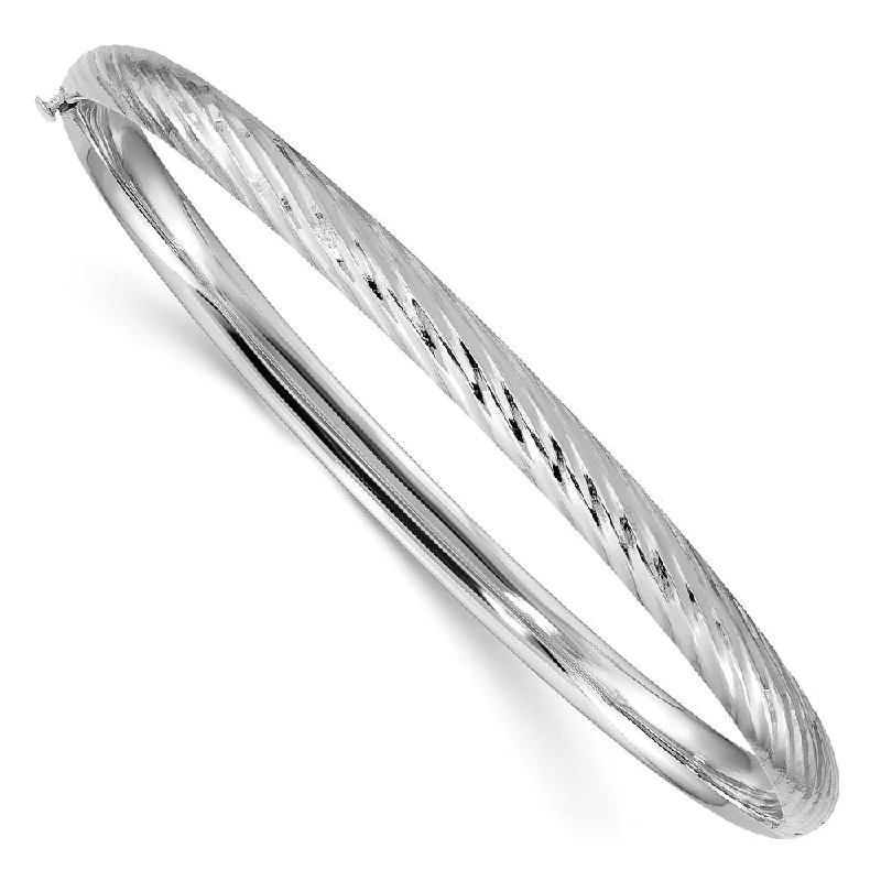 Women’s bangle bracelets-14k White Gold 3/16 Textured Hinged Bangle-WBC-DB652W