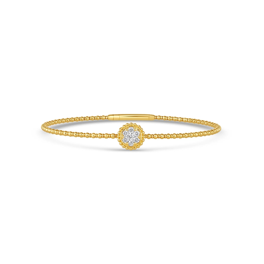 Women’s premium bangles-14K Yellow Gold Round Cluster Diamond Clasped Bangle