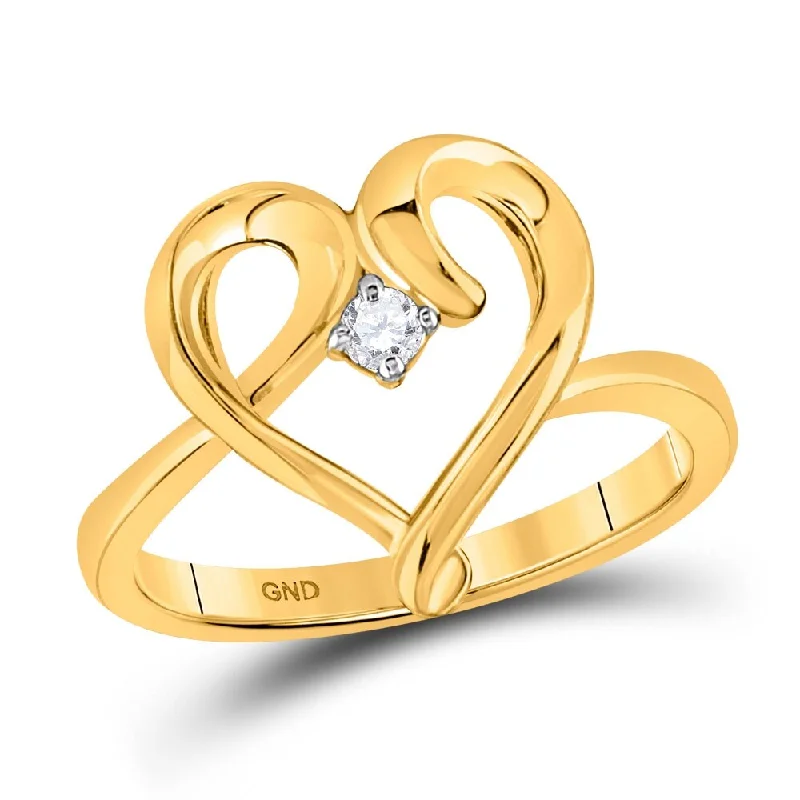 Women’s minimalist rings-10k Yellow Gold Womens Round Diamond Heart Promise Ring (1/20 Cttw, G-H Color, I2-I3 Clarity)