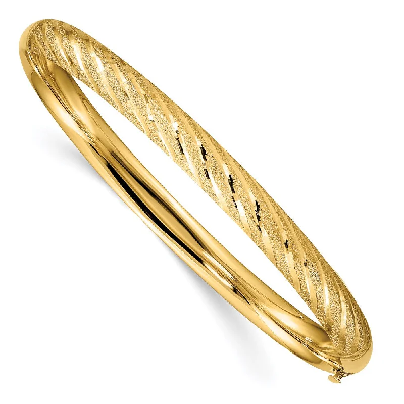 Women’s two-tone bracelets-14k Textured Diamond-cut Twisted Hinged Bangle-WBC-DB702