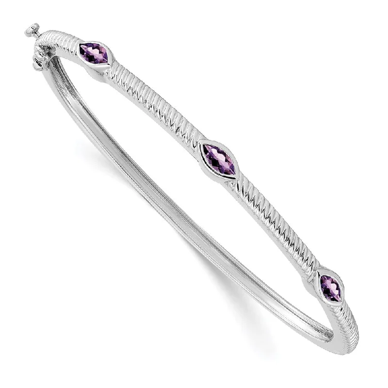 Women’s pearl bangles-10k White Gold Marquise Amethyst Bangle-WBC-BM7223-AM-1W