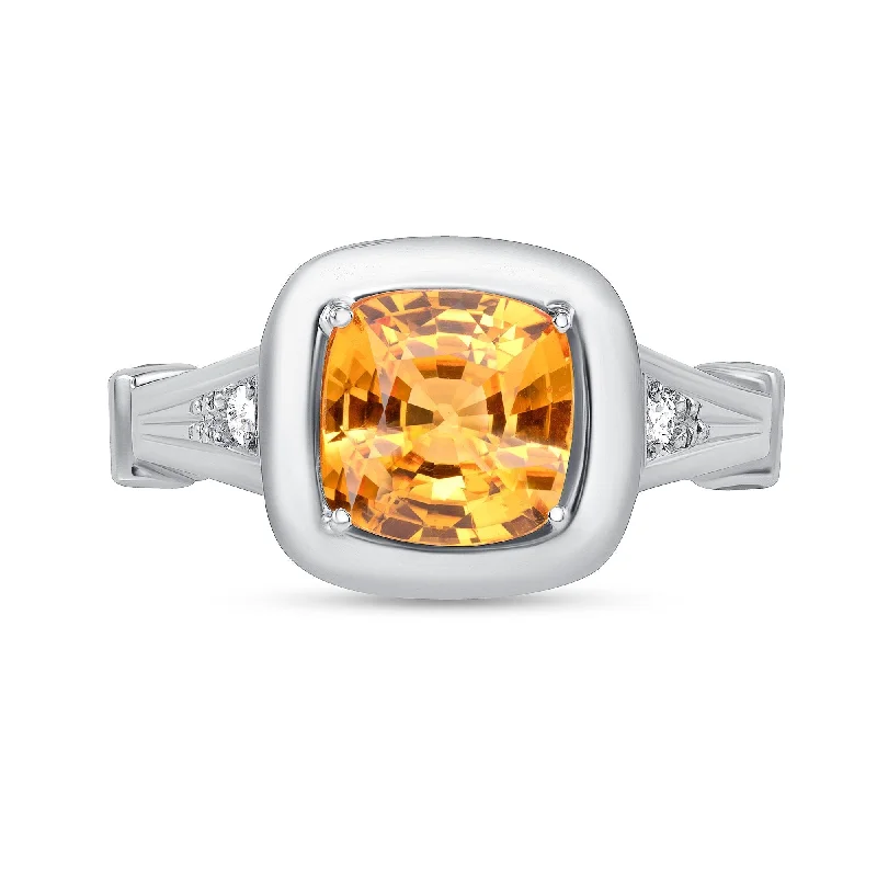 Women’s gold rings-2.31 ct Orange Sapphire and Diamond Ring in 14k White Gold