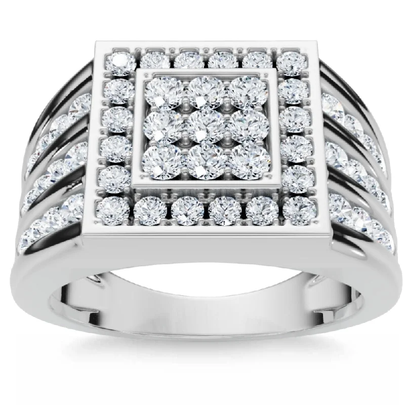 Women’s three-stone engagement rings-1Ct TW Diamond Men's Anniversary Wedding Ring High Polished Band White Gold