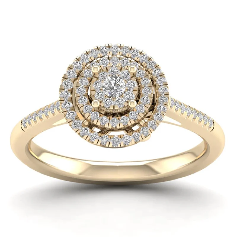 Women’s cushion-cut rings-De Couer 10k Yellow Gold 1/4ct TDW Diamond Cluster Ring