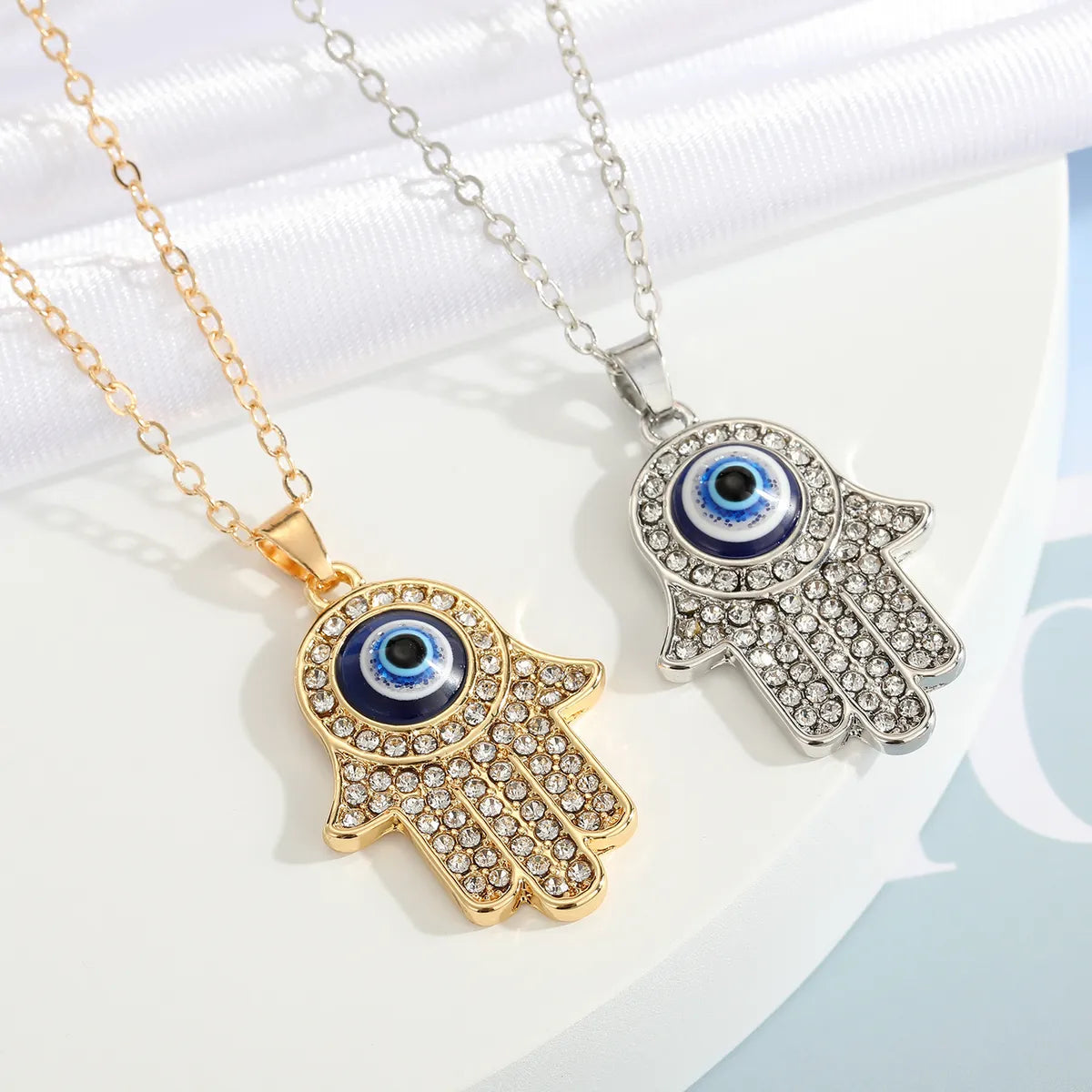 Women’s birthstone necklaces-New Turkey Demon Eye Diamond Palm Pendant Necklace Wholesale Gooddiy