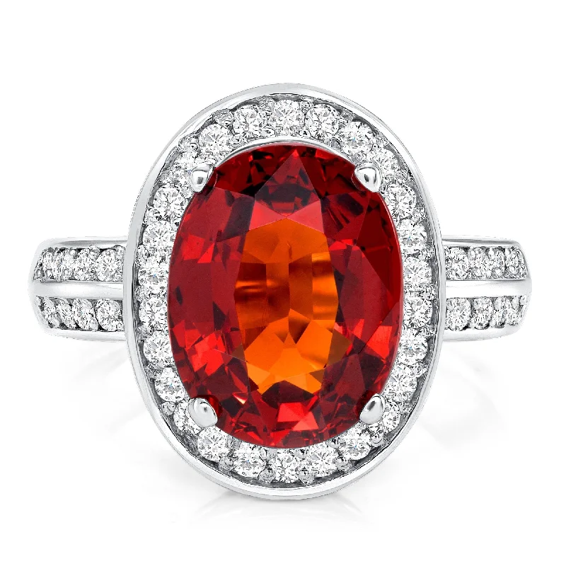 Women’s round-cut engagement rings-6.71 ct Spessartite Garnet and Diamond Ring in 14k White Gold