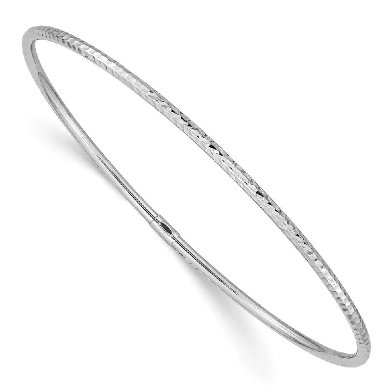 Women’s chunky bangles-14k White Gold 2mm Diamond-cut Slip-on Bangle-WBC-DB485