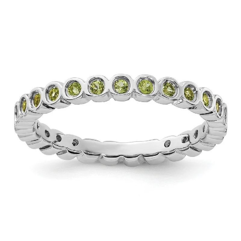 Women’s art deco rings-Curata 925 Sterling Silver Bezel Polished Patterned Stackable Expressions Peridot Ring