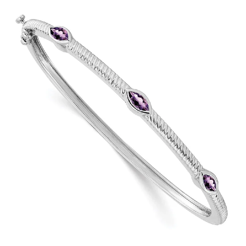 Women’s sparkle bracelets-14k White Gold Marquise Amethyst Bangle-WBC-BM7223-AM-W