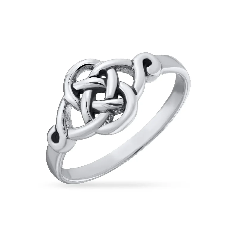 Women’s yellow gold rings-Irish Celtic Love Knots Infinity Promise Ring Oxidized Sterling Silver - Silver Black