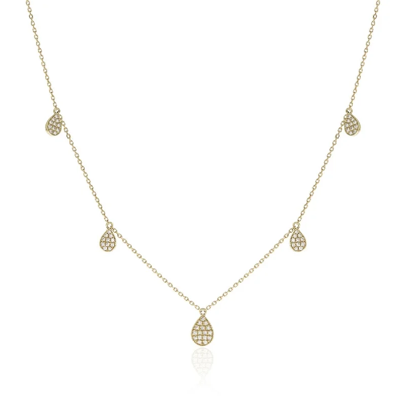 Women’s zodiac necklaces-Diamond Teardrops 14K Yellow Gold Necklace