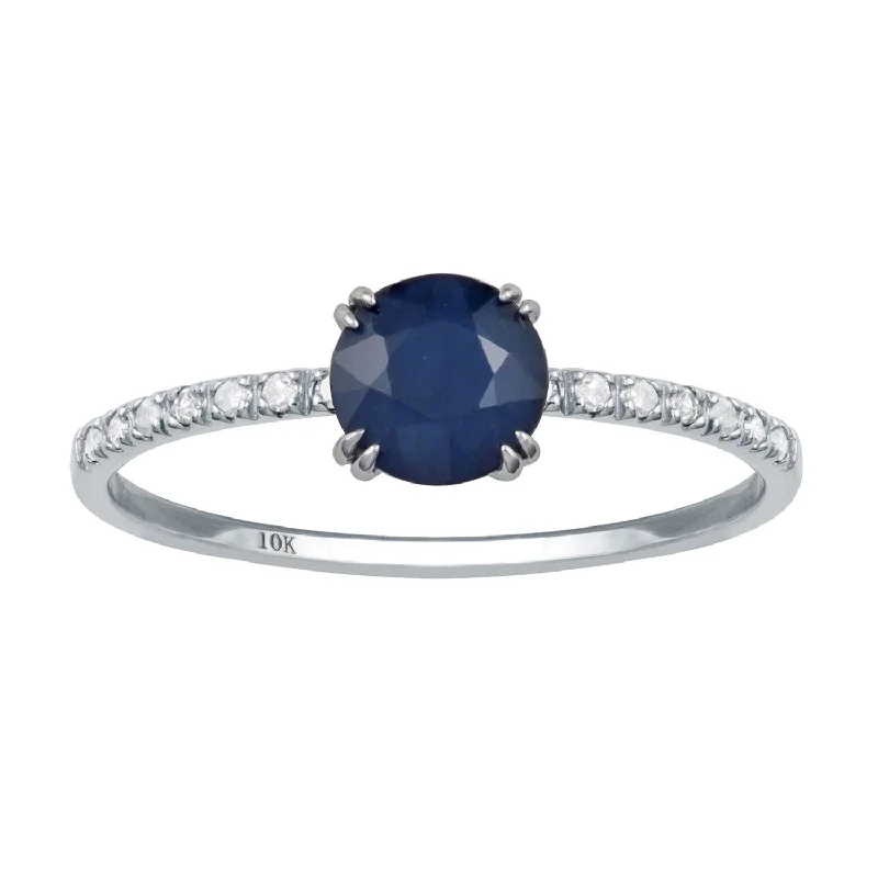 Women’s halo wedding rings-Viducci 10k White Gold Genuine Round Sapphire and Diamond Ring