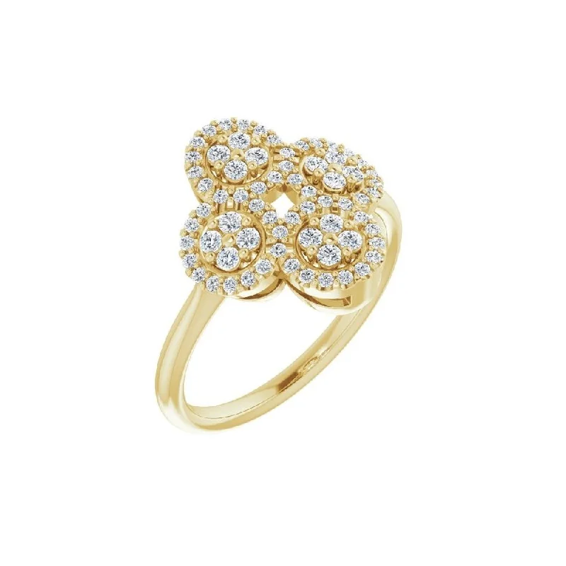 Women’s adjustable gemstone rings-14K Yellow Gold 1/2 CTW Diamond Clover Ring for Women