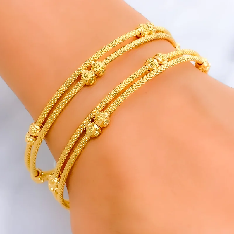 Women’s infinity bracelets-Attractive Orb 22k Gold Bangle Pair