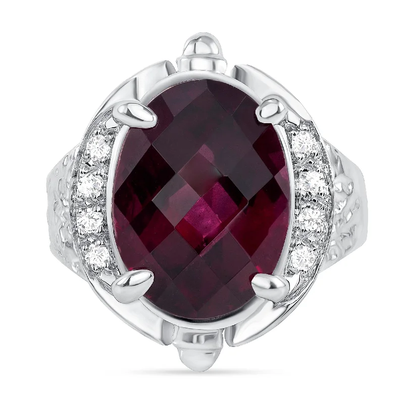 Women’s personalized rings-7.51 ct Rhodolite and Diamond Ring in 14k White Gold