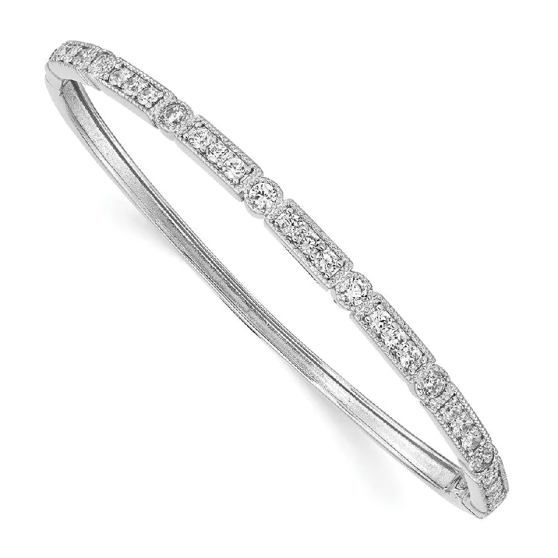 Women’s custom charm bracelets-Sterling Silver CZ Hinged Bangle-WBC-QB1349