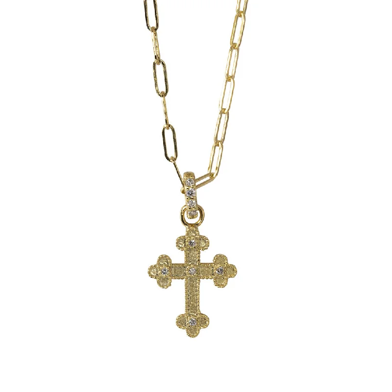 Women’s birthstone necklaces-Diamond 14K Gold Cross Pendant Paperclip Chain Necklace