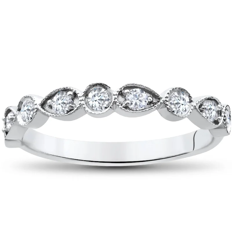 Women’s vintage diamond engagement rings-1/3Ct Stackable Diamond Wedding Ring White Gold