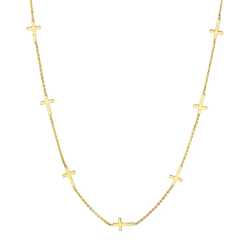 Women’s trendy necklaces-14K Yellow Gold Mini Cross Station Necklace