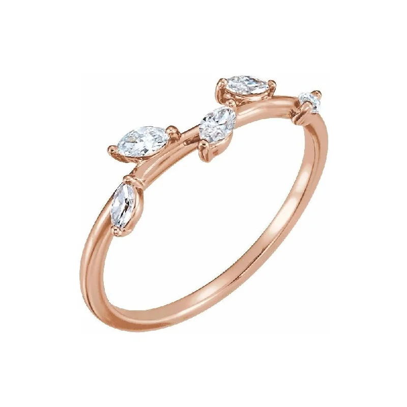 Women’s large gemstone rings-14K Rose Gold 1/4 CTW Diamond Leaf Ring for Women