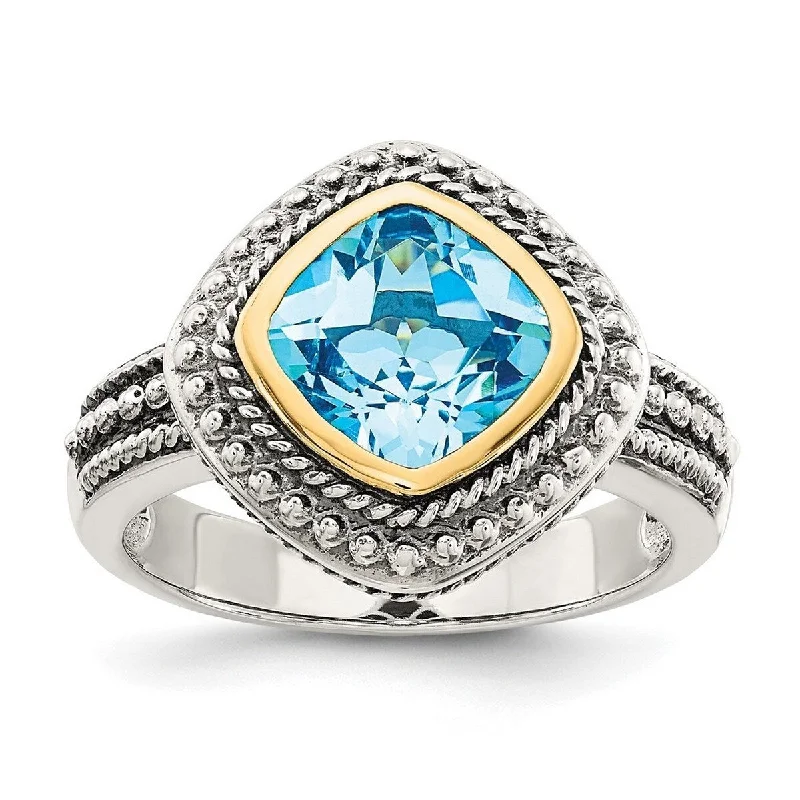 Women’s unique gemstone engagement rings-Curata 925 Sterling Silver Polished With 14k Blue Topaz Ring