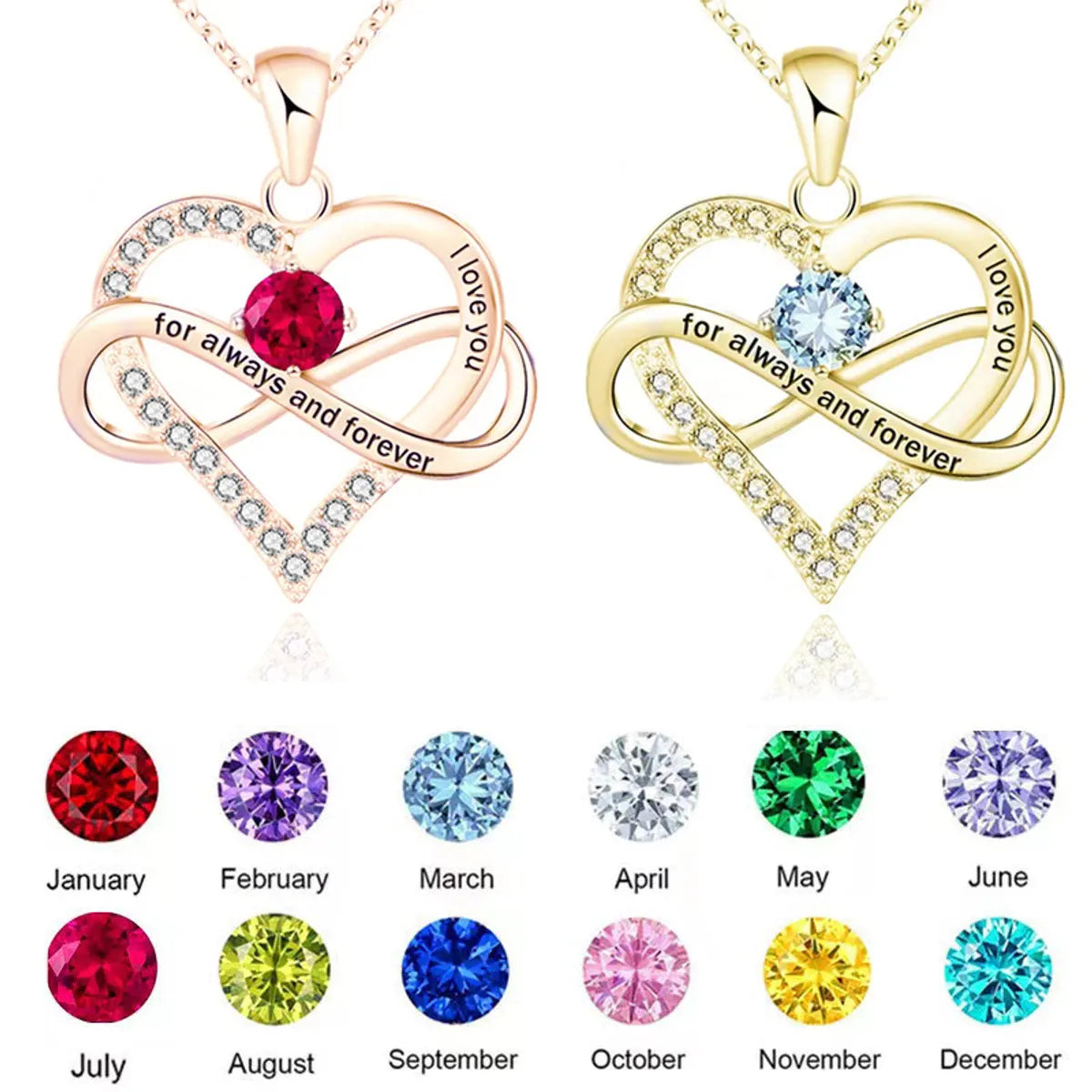 Women’s delicate silver necklaces-1 Piece Fashion Heart Shape Alloy Plating Rhinestones Birthstone Women's Pendant Necklace