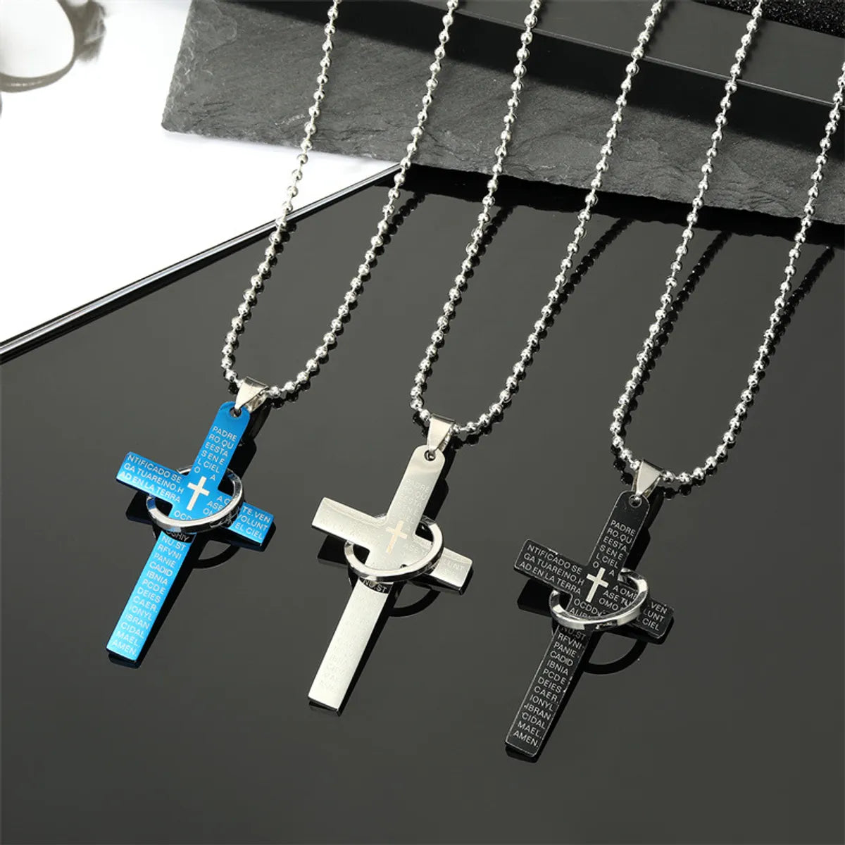 Women’s stylish choker necklaces-Jewelry Trend Punk Stainless Steel Color Cross Belt Ring Rock Geometric Sweater Chain